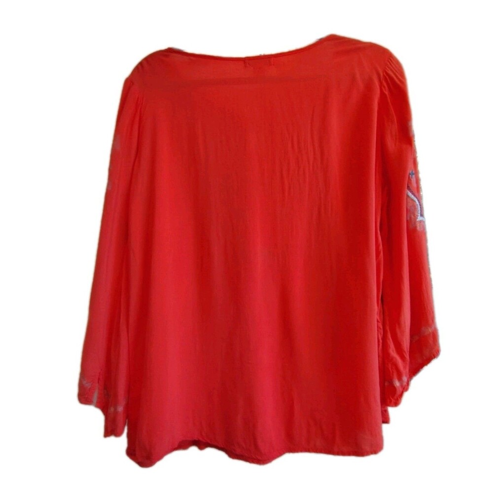 Live And Let Live Embroidered Boho Peasant Blouse Orange Red Size L - Picture 7 of 16